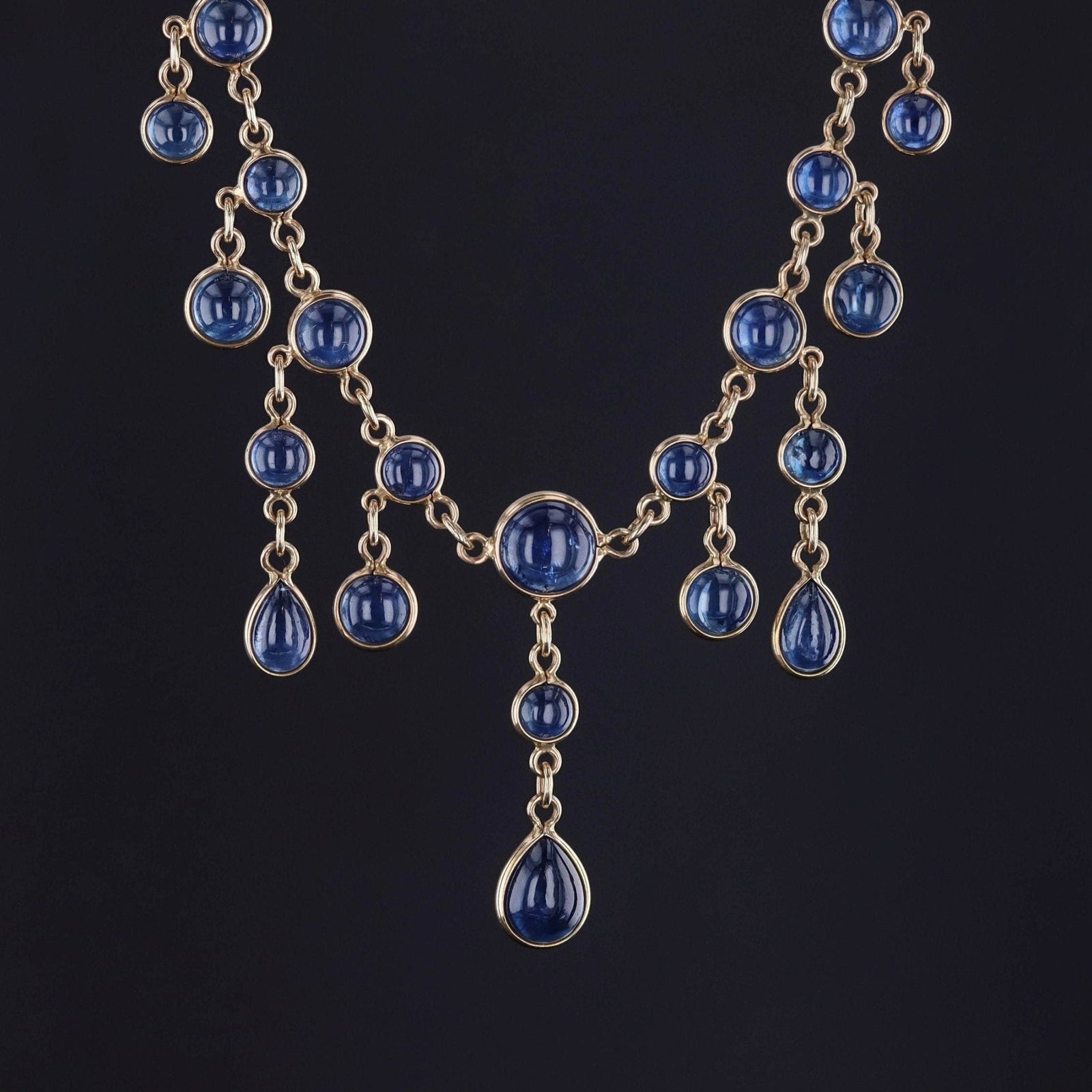 Antique Natural Sapphire Fringe Necklace of 14k Gold - Trademark Antiques