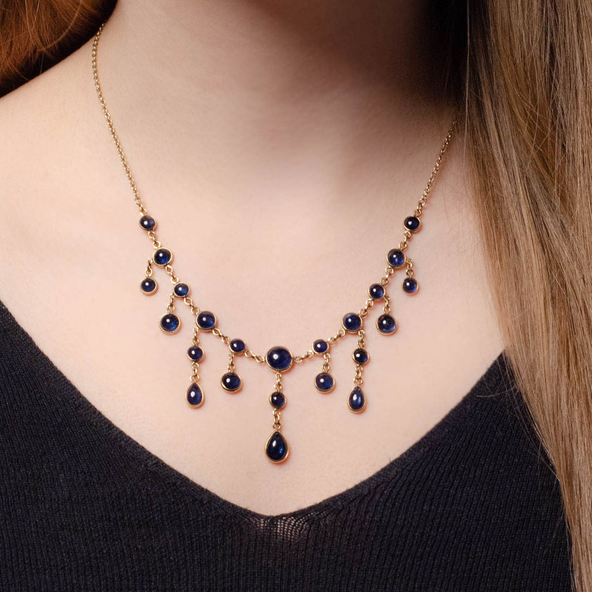 Antique Natural Sapphire Fringe Necklace of 14k Gold - Trademark Antiques