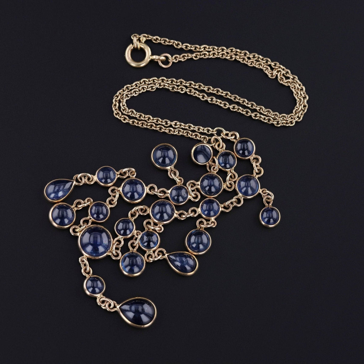 Antique Natural Sapphire Fringe Necklace of 14k Gold - Trademark Antiques