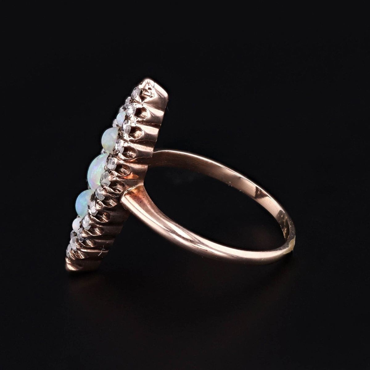Antique Navette Opal and Diamond Ring of 14k Gold - Trademark Antiques