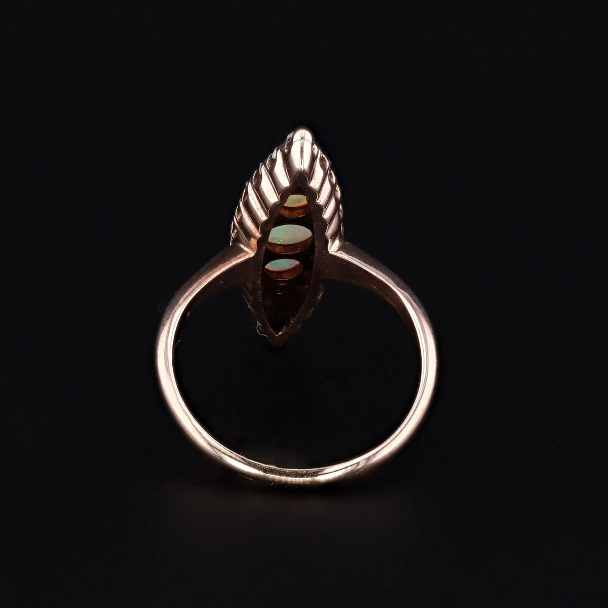 Antique Navette Opal and Diamond Ring of 14k Gold - Trademark Antiques