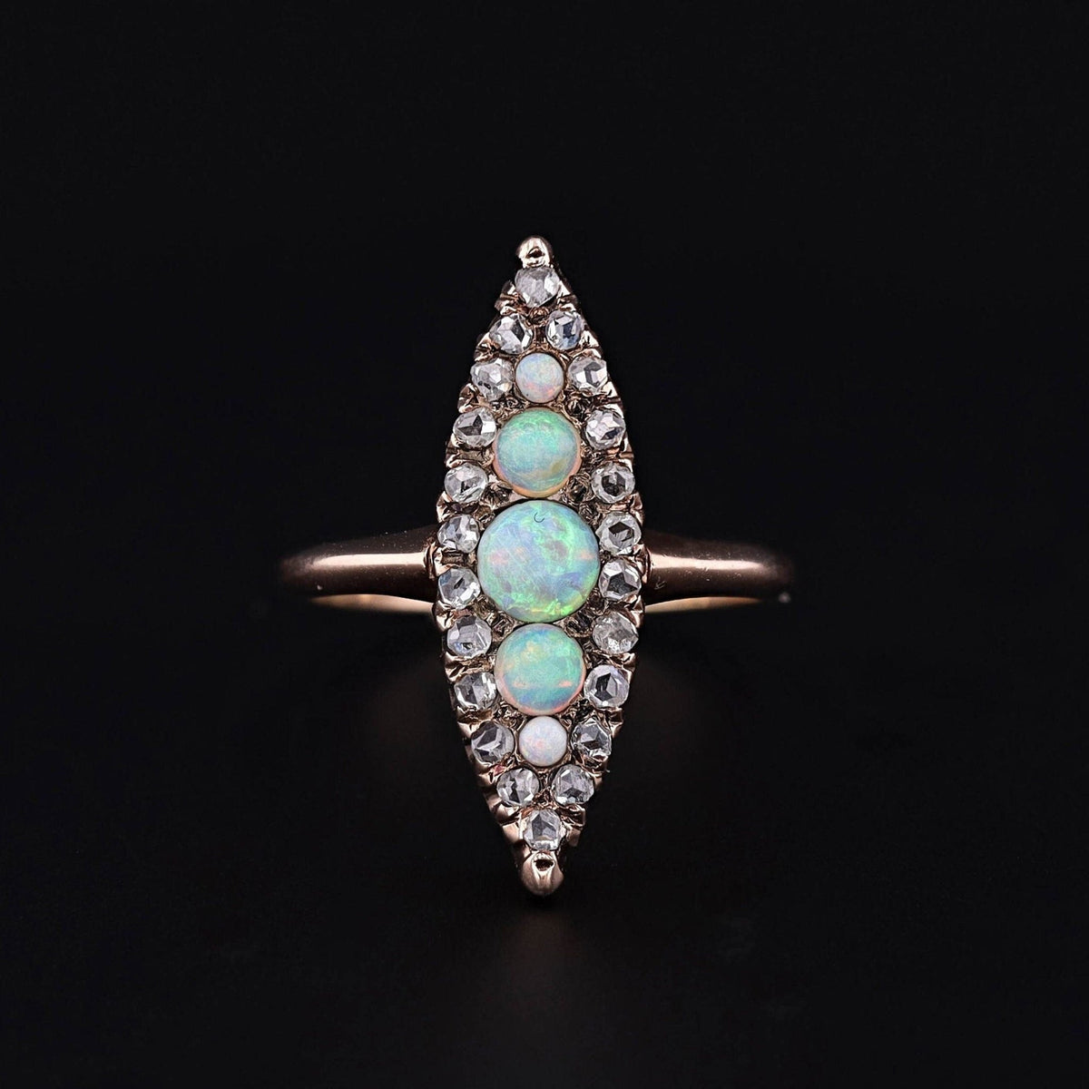 Antique Navette Opal and Diamond Ring of 14k Gold - Trademark Antiques