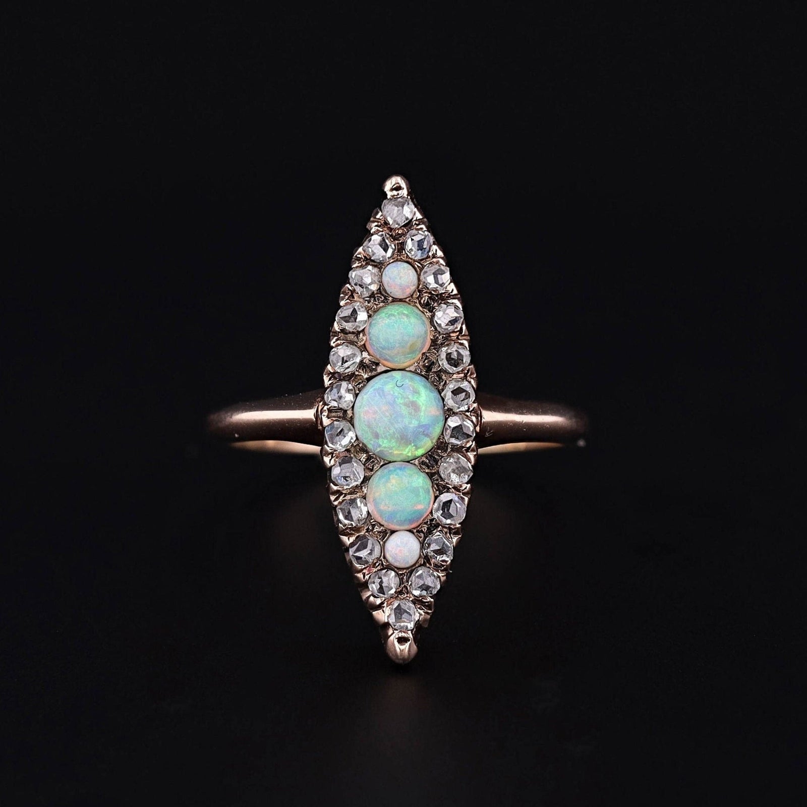 Antique Navette Opal and Diamond Ring of 14k Gold - Trademark Antiques