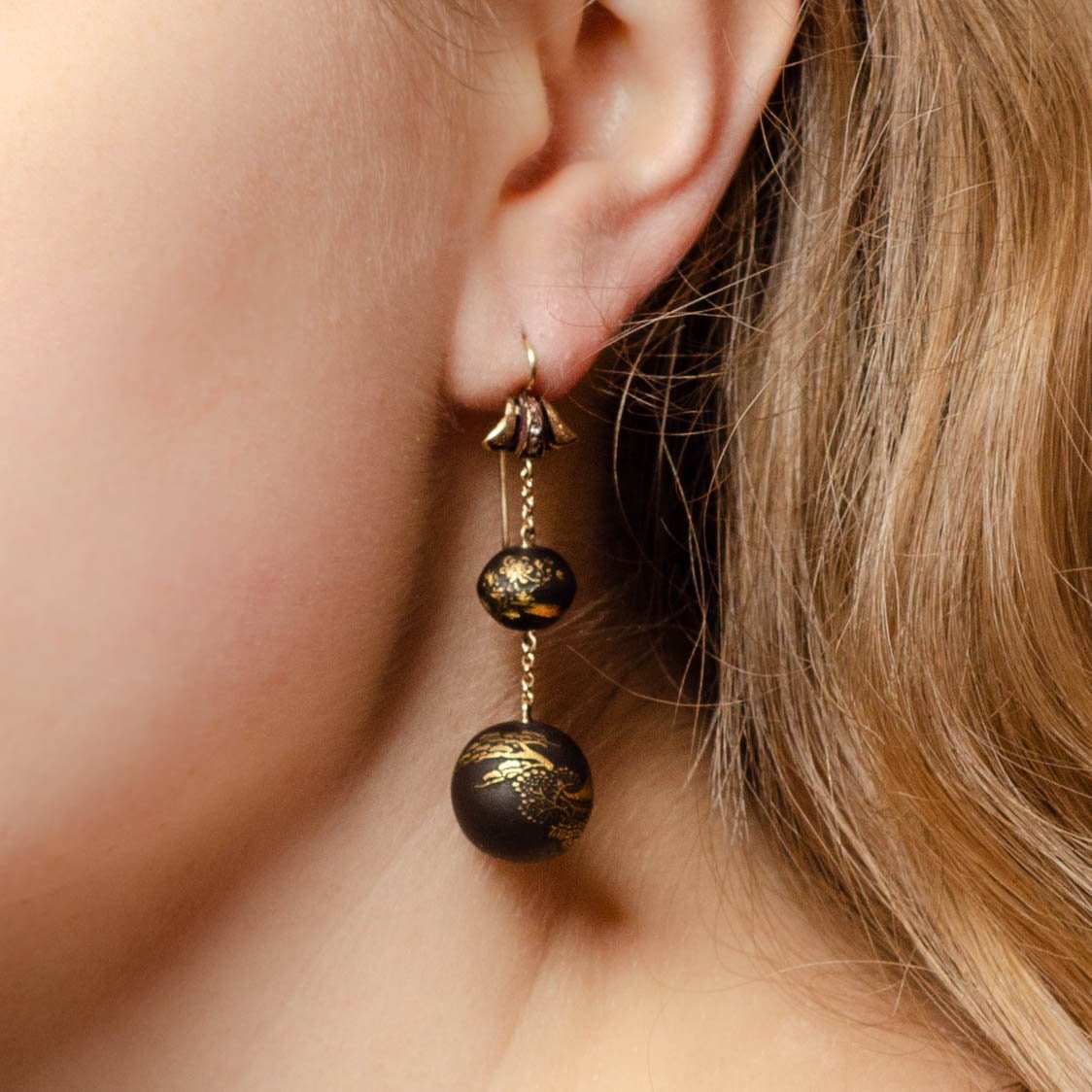 Antique Niello Conversion Earrings with 14k Gold - Trademark Antiques