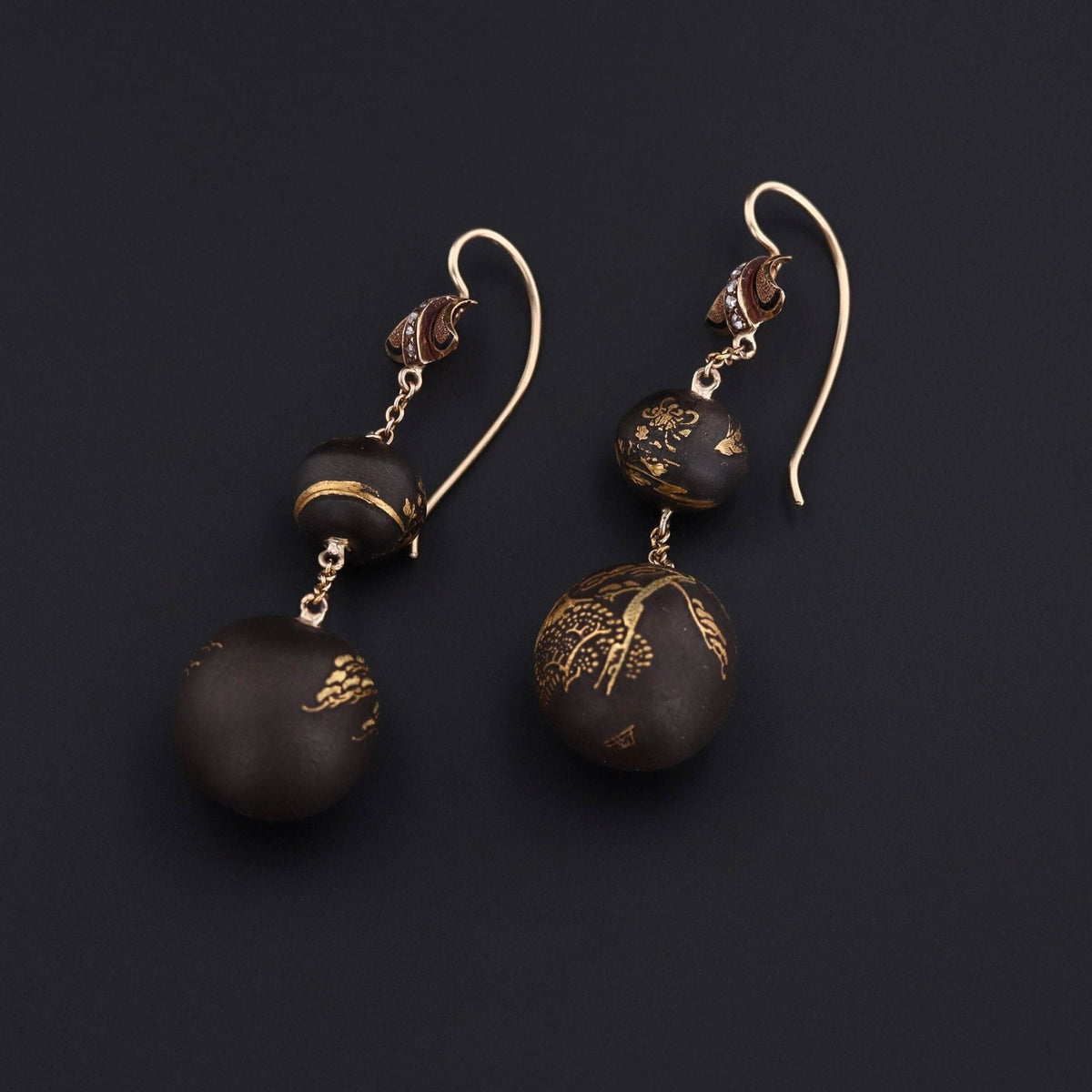 Antique Niello Conversion Earrings with 14k Gold - Trademark Antiques