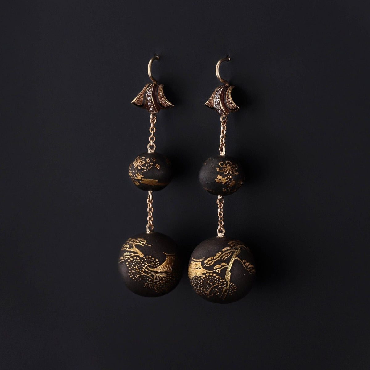 Antique Niello Conversion Earrings with 14k Gold - Trademark Antiques
