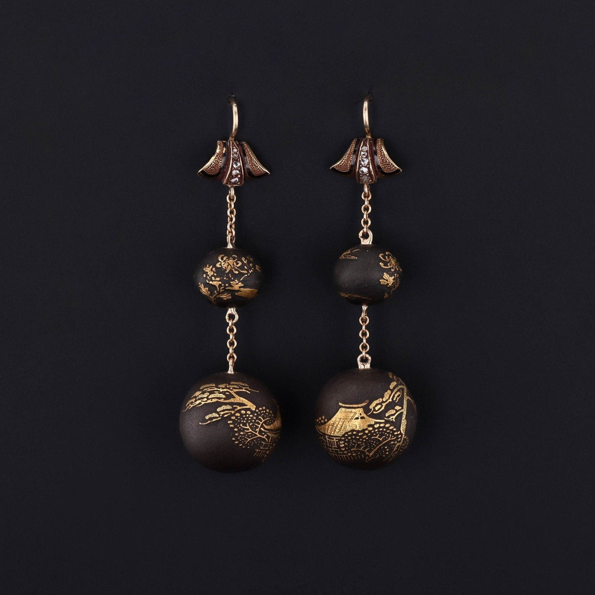 Antique Niello Conversion Earrings with 14k Gold - Trademark Antiques