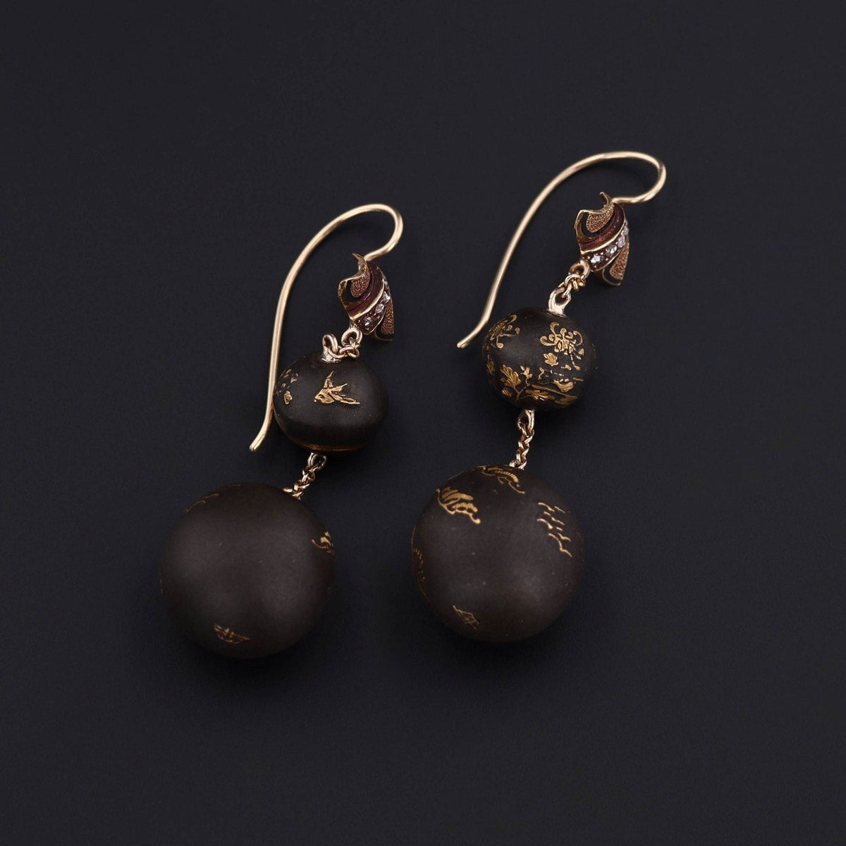 Antique Niello Conversion Earrings with 14k Gold - Trademark Antiques