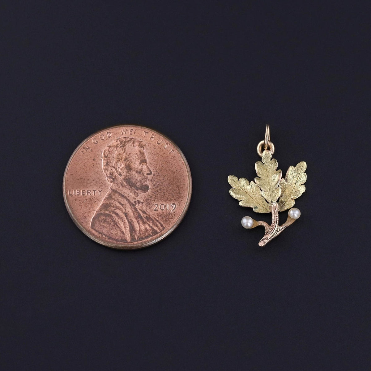 Antique Oak Leaf Charm of 14k Gold - Trademark Antiques