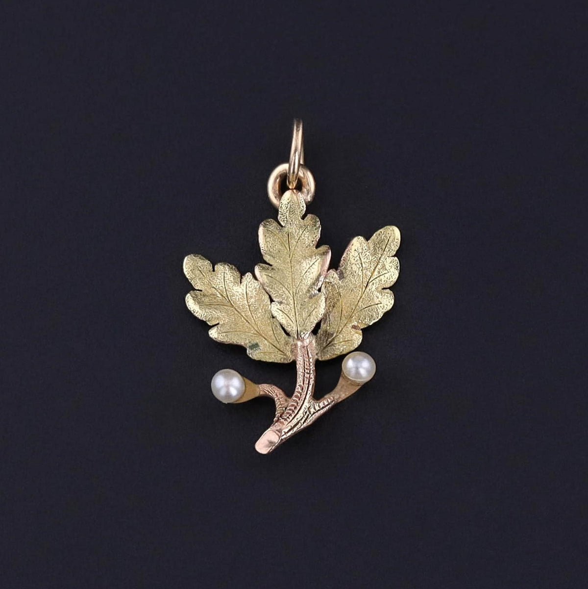 Antique Oak Leaf Charm of 14k Gold - Trademark Antiques