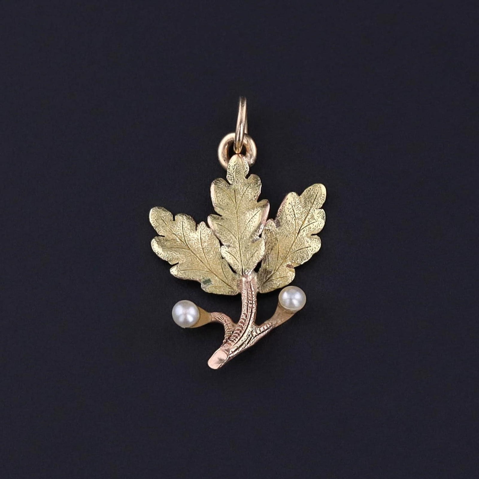 Antique Oak Leaf Charm of 14k Gold - Trademark Antiques