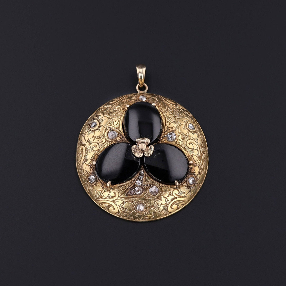 Antique Onyx and Diamond Pendant of 14k Gold - Trademark Antiques