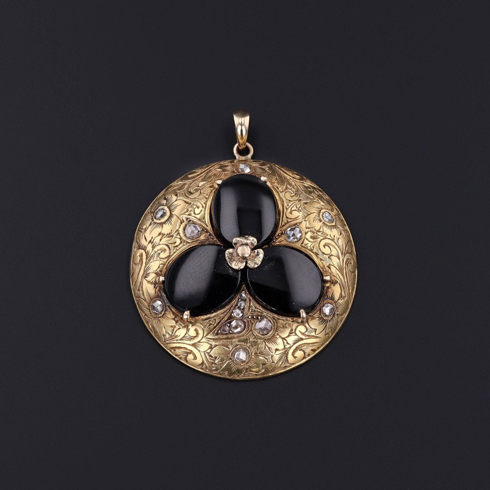 Antique Onyx and Diamond Pendant of 14k Gold - Trademark Antiques