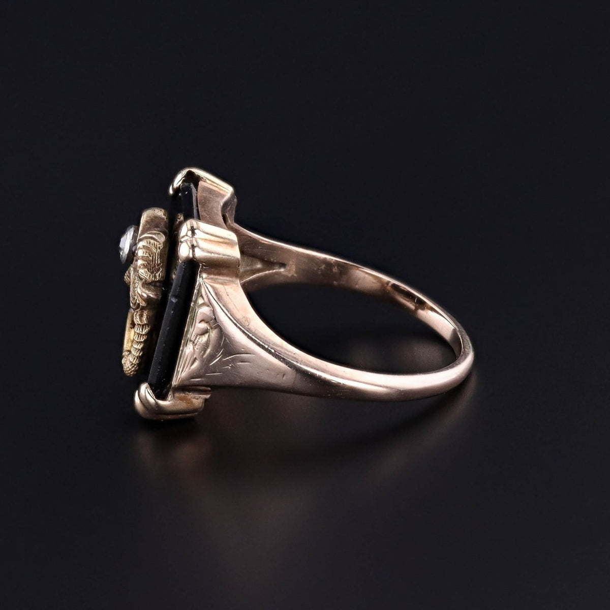 Antique Onyx Dragon Ring of 10k Gold - Trademark Antiques