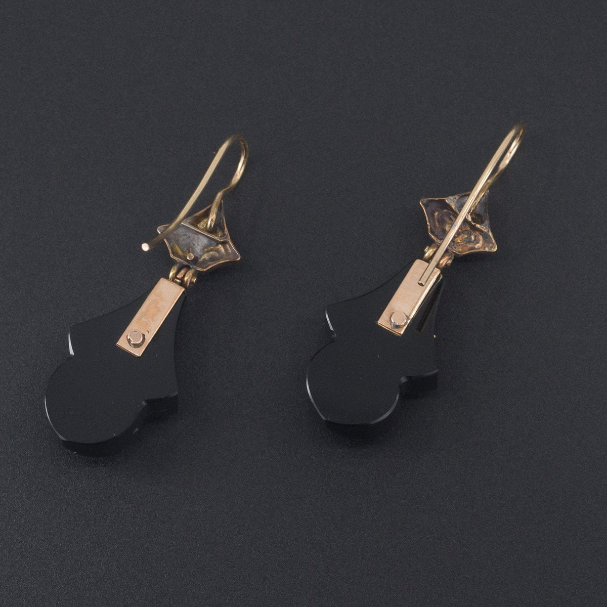 Antique Onyx Earrings | Antique Crescent Moon &amp; Star Earrings - Trademark Antiques