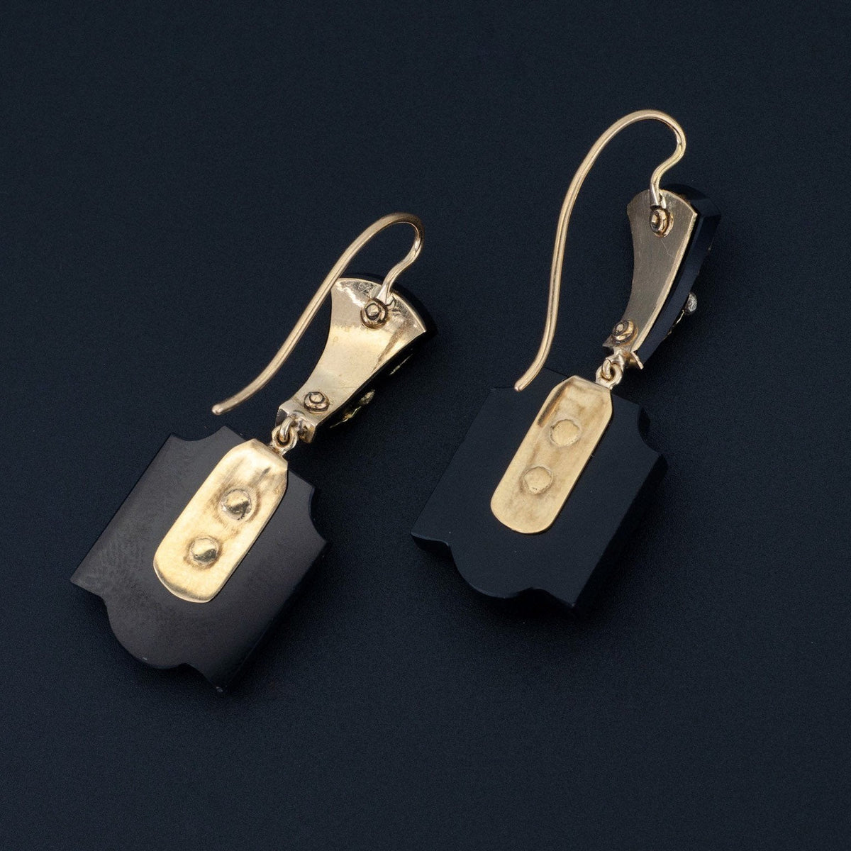 Antique Onyx Earrings | Antique Gold Flower Earrings - Trademark Antiques