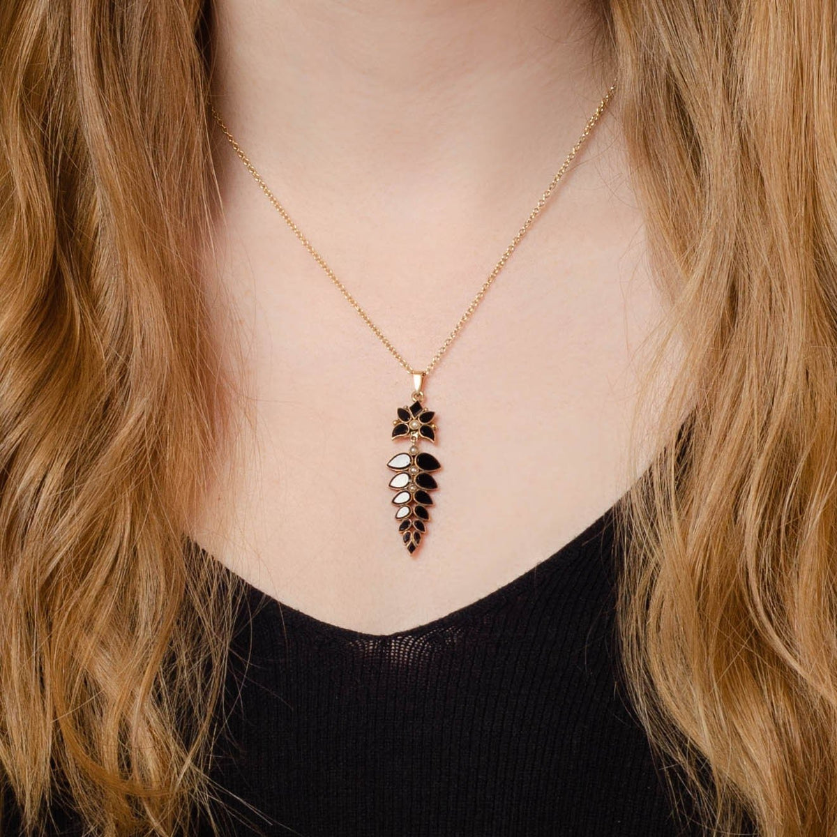 Antique Onyx Fern Pendant of 14k Gold - Trademark Antiques