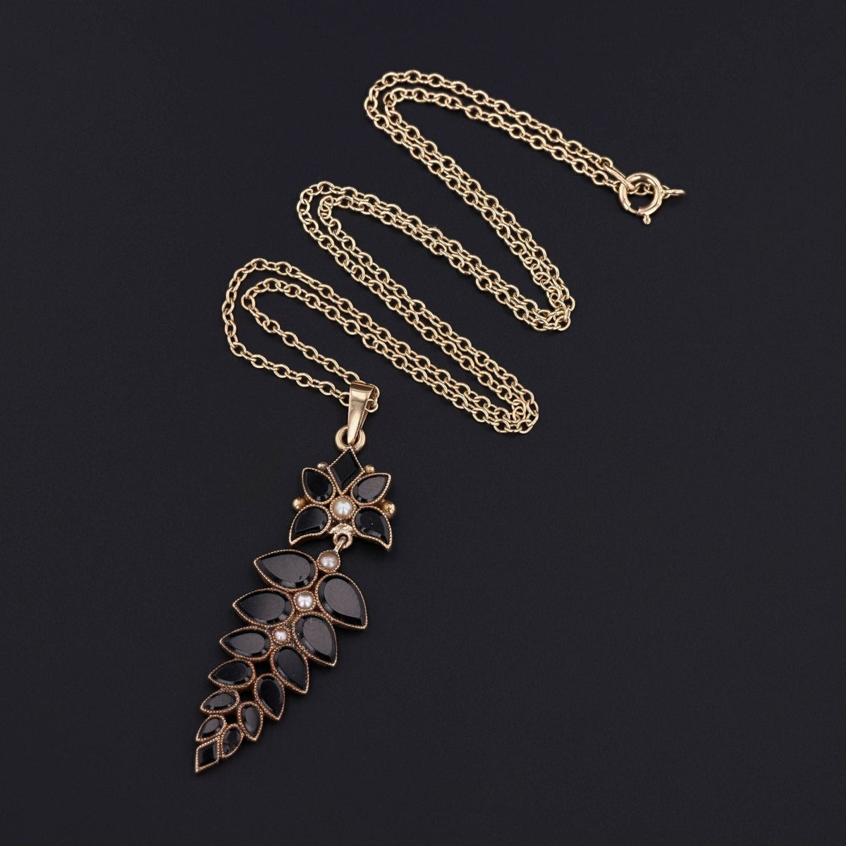 Antique Onyx Fern Pendant of 14k Gold - Trademark Antiques
