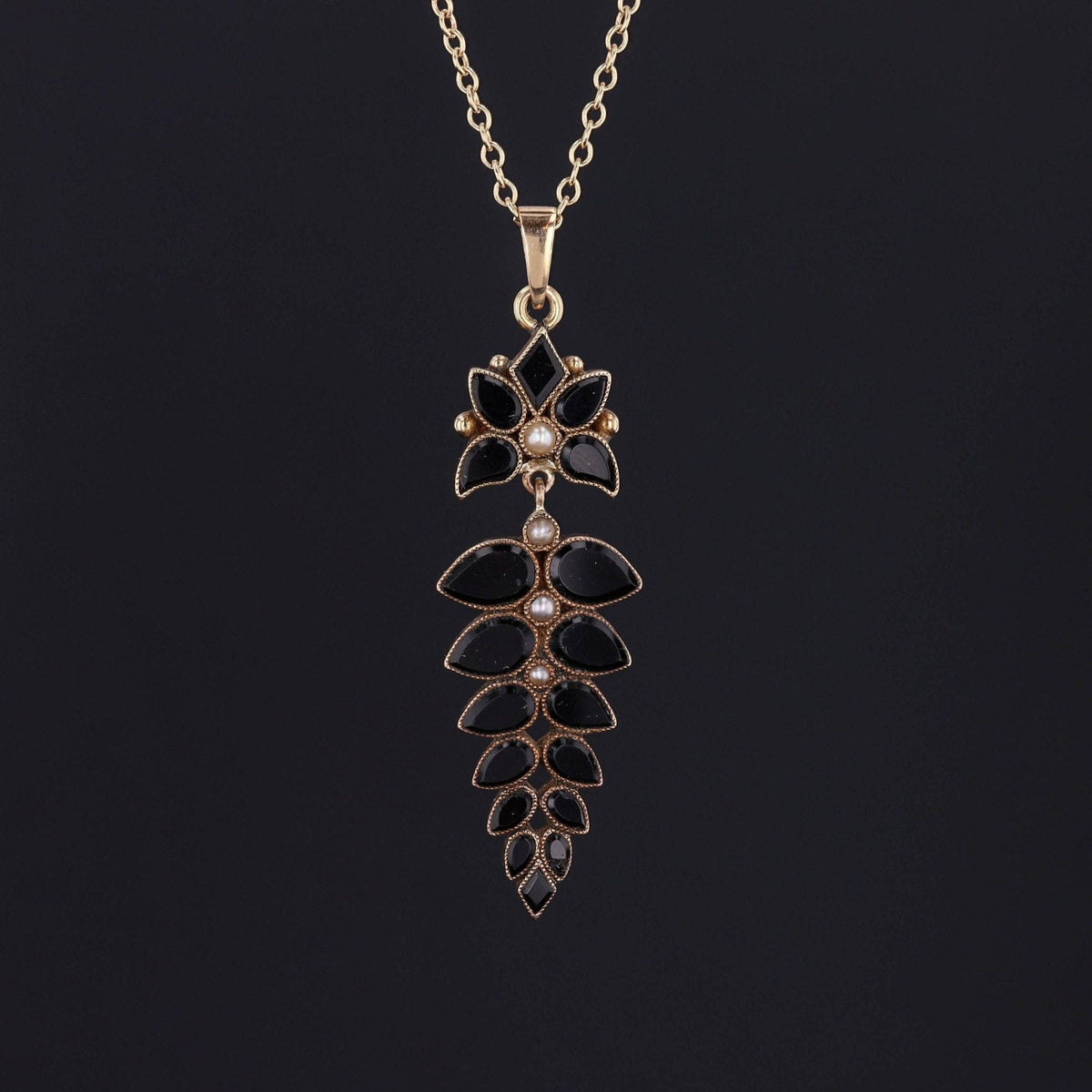 Antique Onyx Fern Pendant of 14k Gold - Trademark Antiques