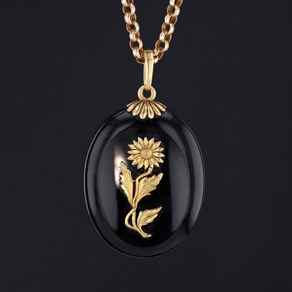 Antique Onyx Flower Locket | Antique Locket - Trademark Antiques