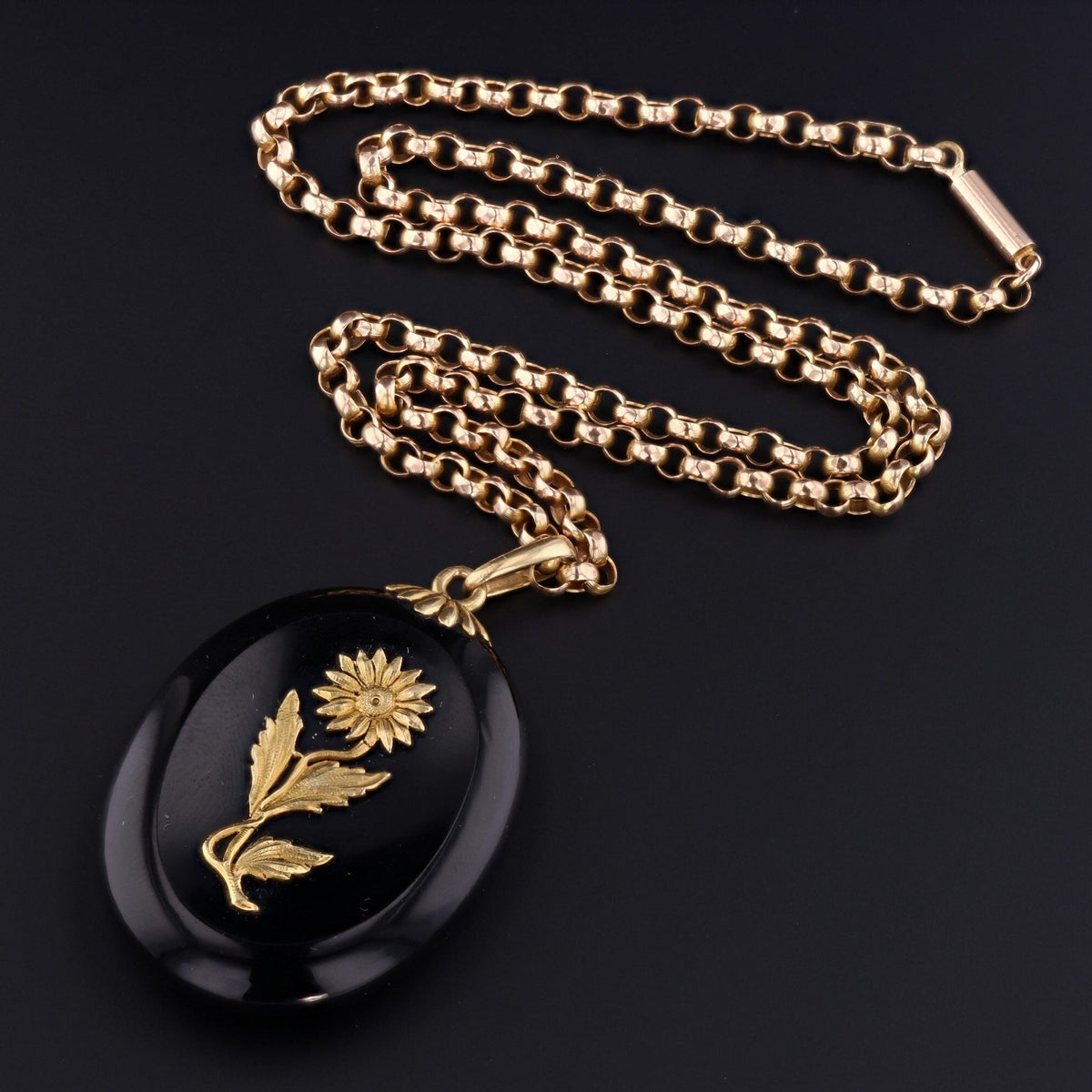 Antique Onyx Flower Locket | Antique Locket - Trademark Antiques