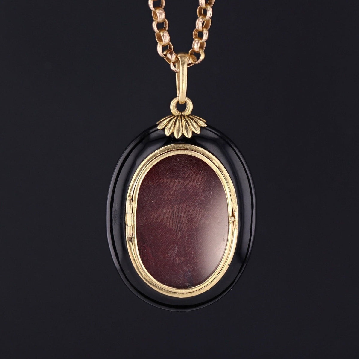 Antique Onyx Flower Locket | Antique Locket - Trademark Antiques