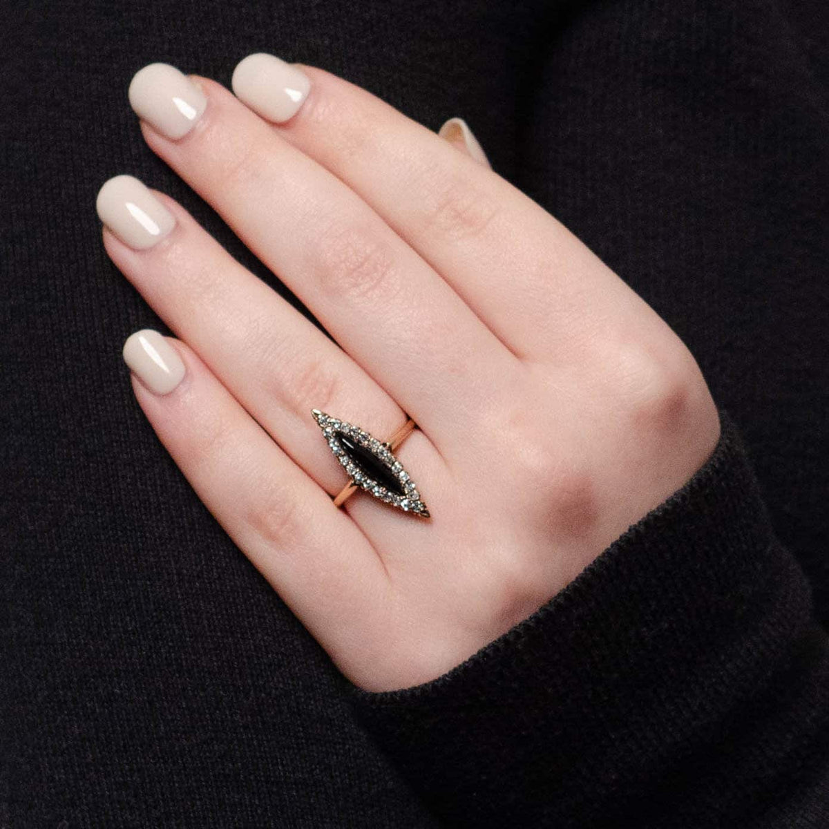 Antique Onyx Navette Ring of 9ct Gold - Trademark Antiques