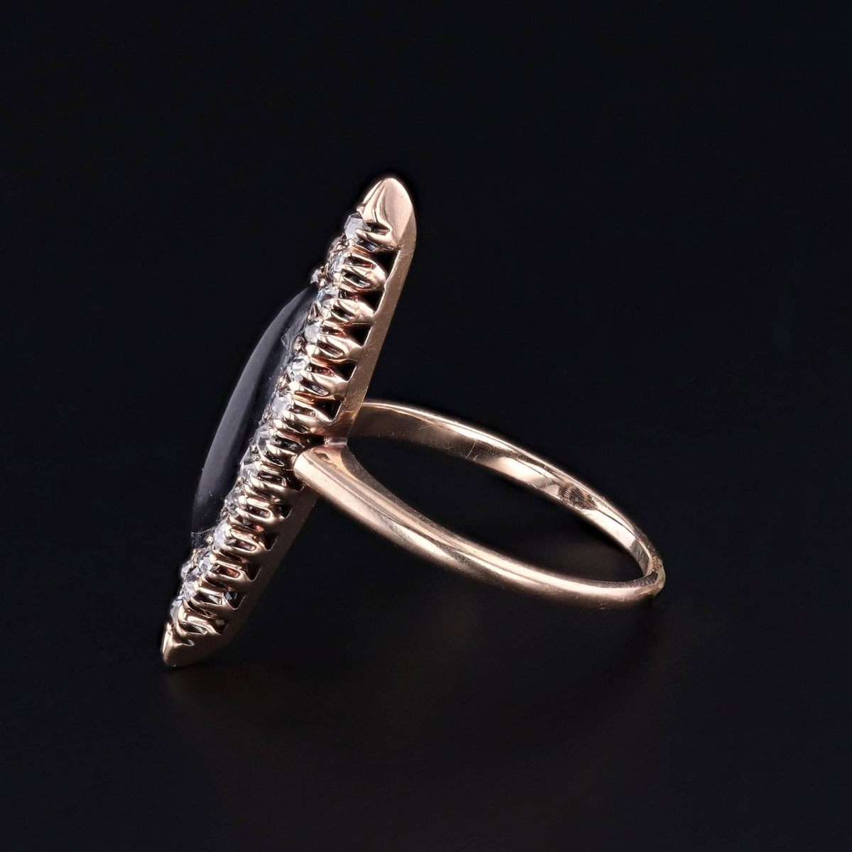 Antique Onyx Navette Ring of 9ct Gold - Trademark Antiques