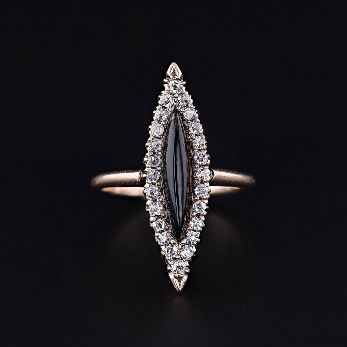 Antique Onyx Navette Ring of 9ct Gold - Trademark Antiques