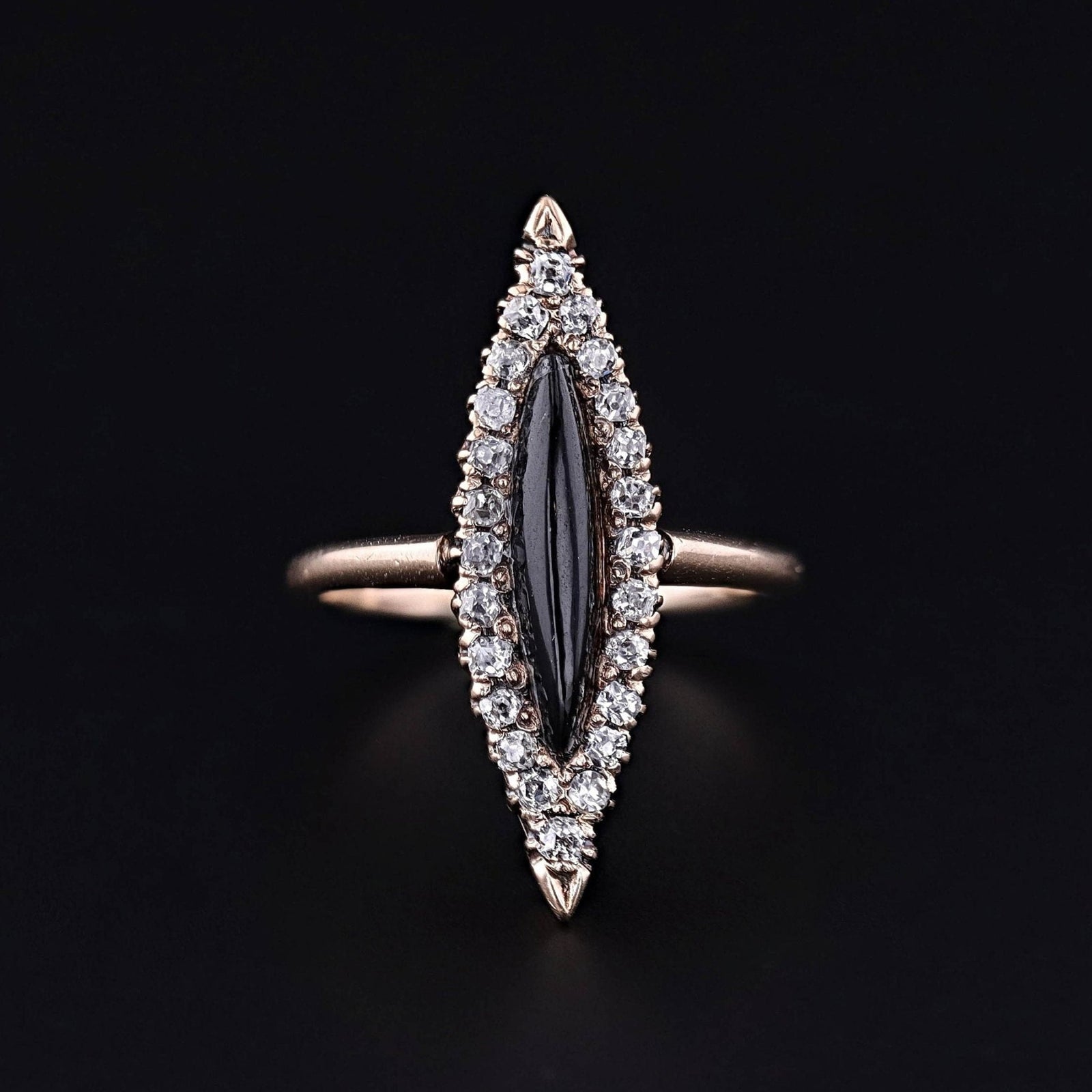 Antique Onyx Navette Ring of 9ct Gold - Trademark Antiques