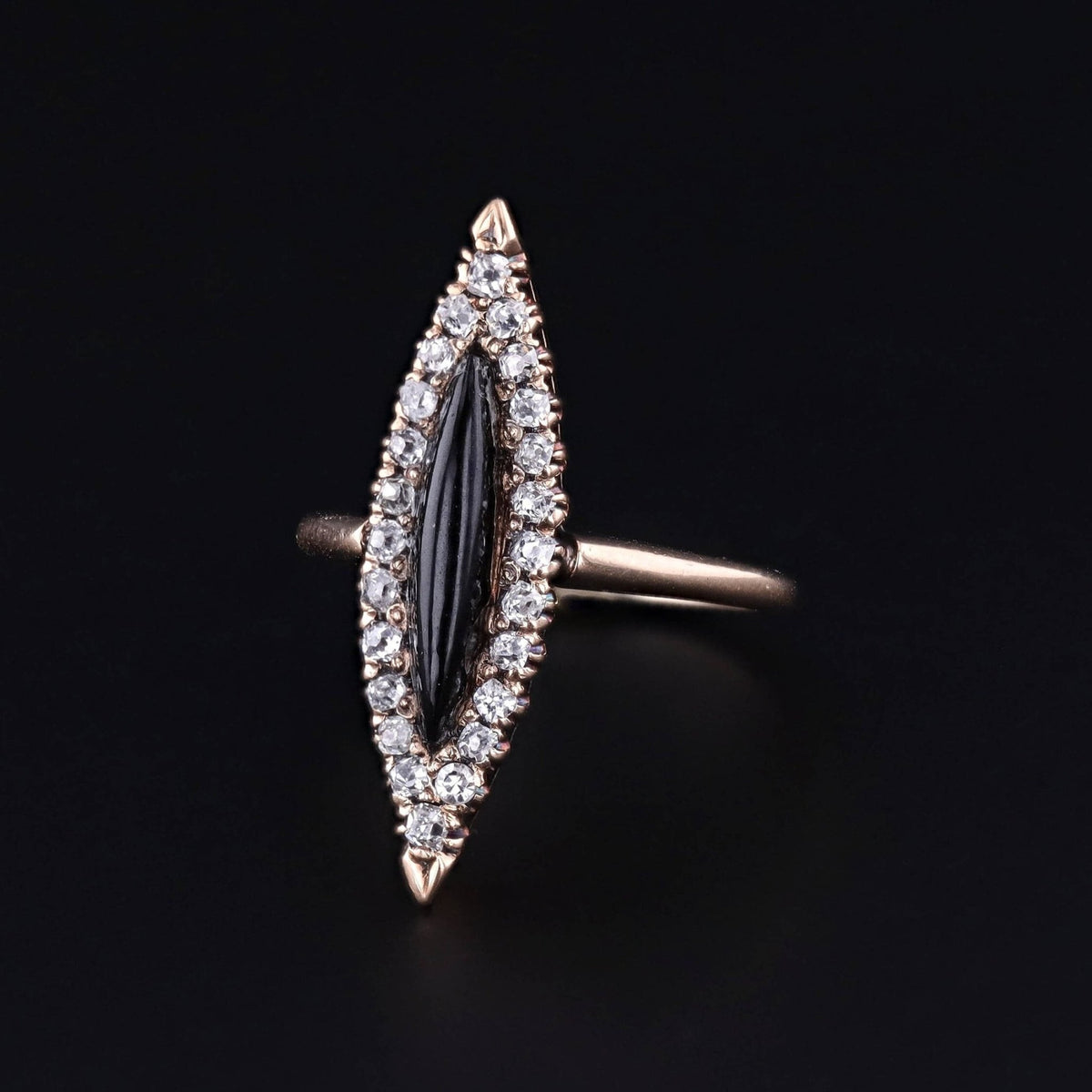 Antique Onyx Navette Ring of 9ct Gold - Trademark Antiques