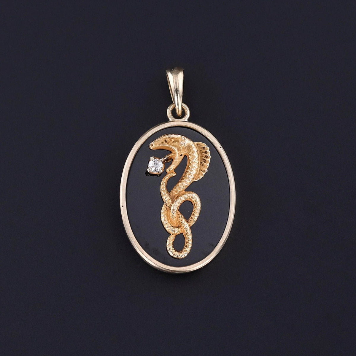 Antique Onyx Snake Pendant of 14k Gold - Trademark Antiques
