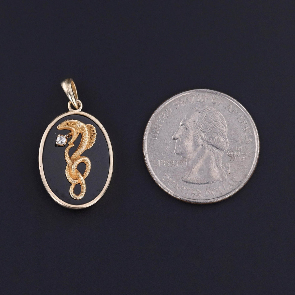 Antique Onyx Snake Pendant of 14k Gold - Trademark Antiques