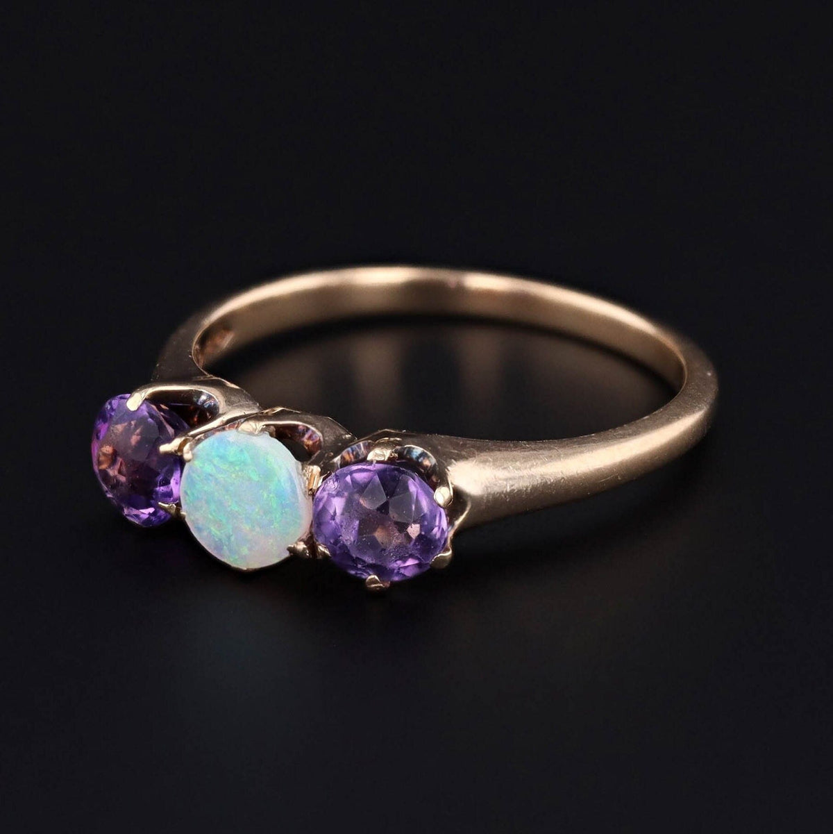 Antique Opal &amp; Amethyst Ring | 14k Gold Opal Ring - Trademark Antiques