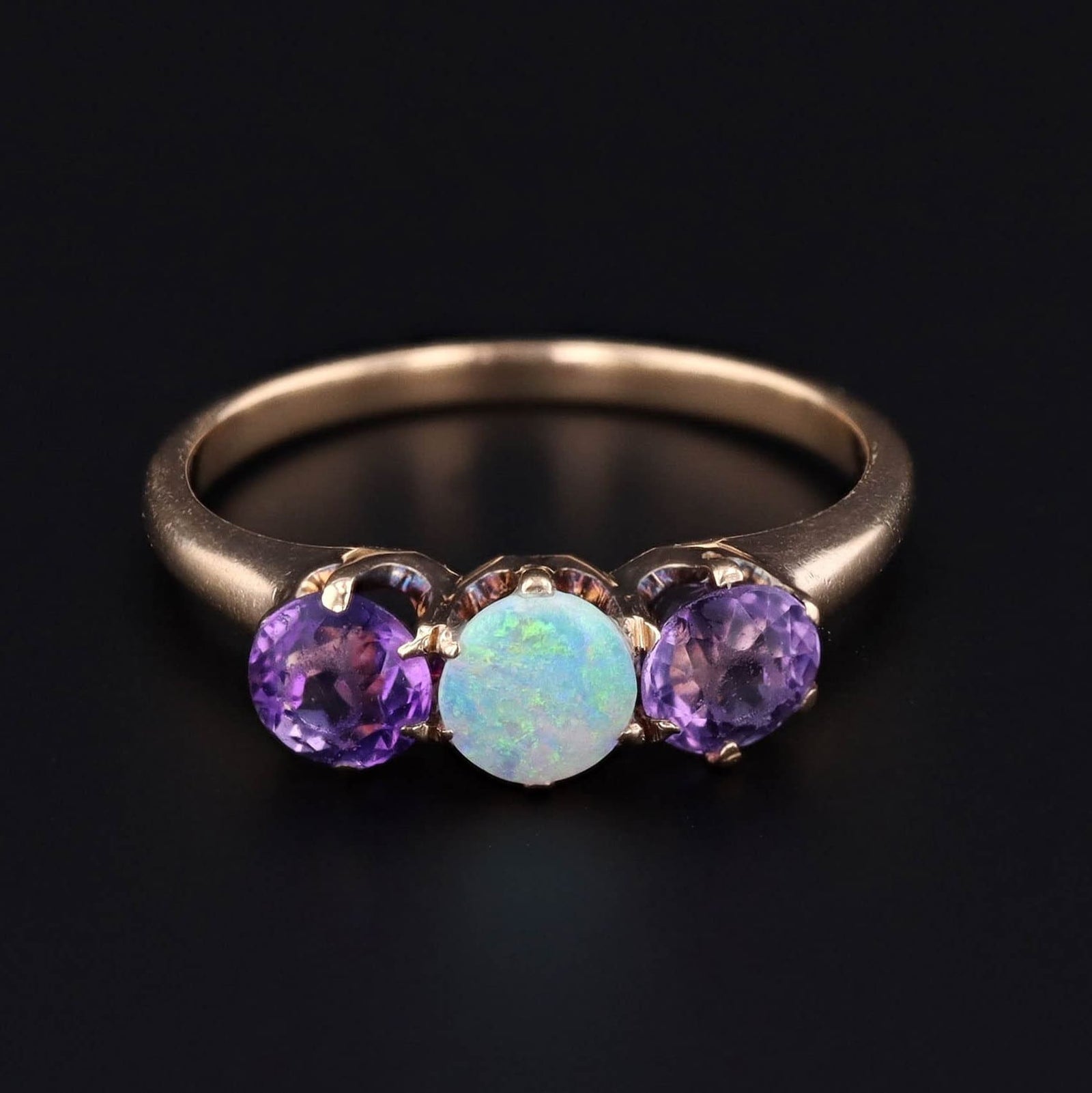 Antique Opal & Amethyst Ring | 14k Gold Opal Ring - Trademark Antiques