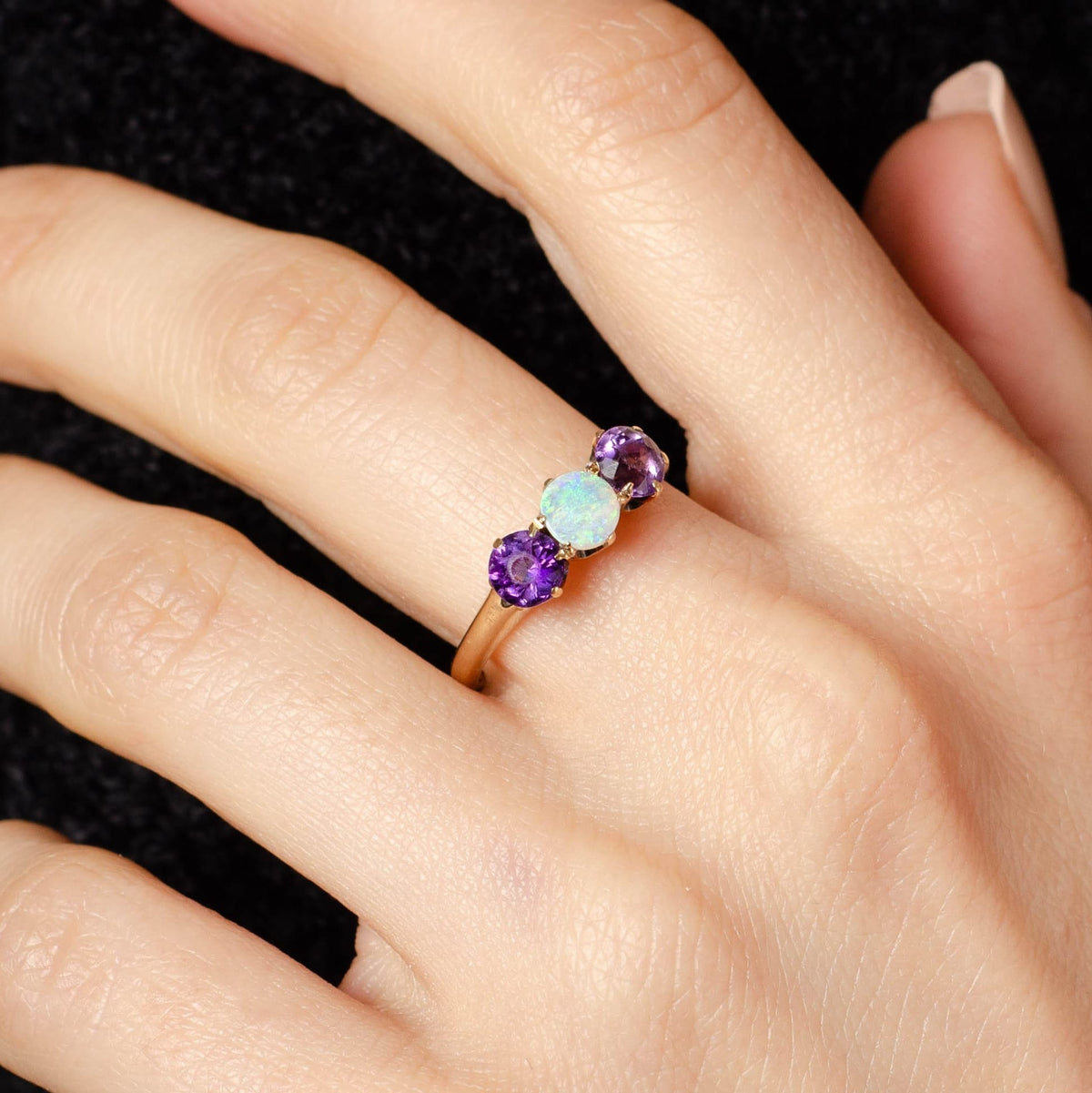 Antique Opal &amp; Amethyst Ring | 14k Gold Opal Ring - Trademark Antiques