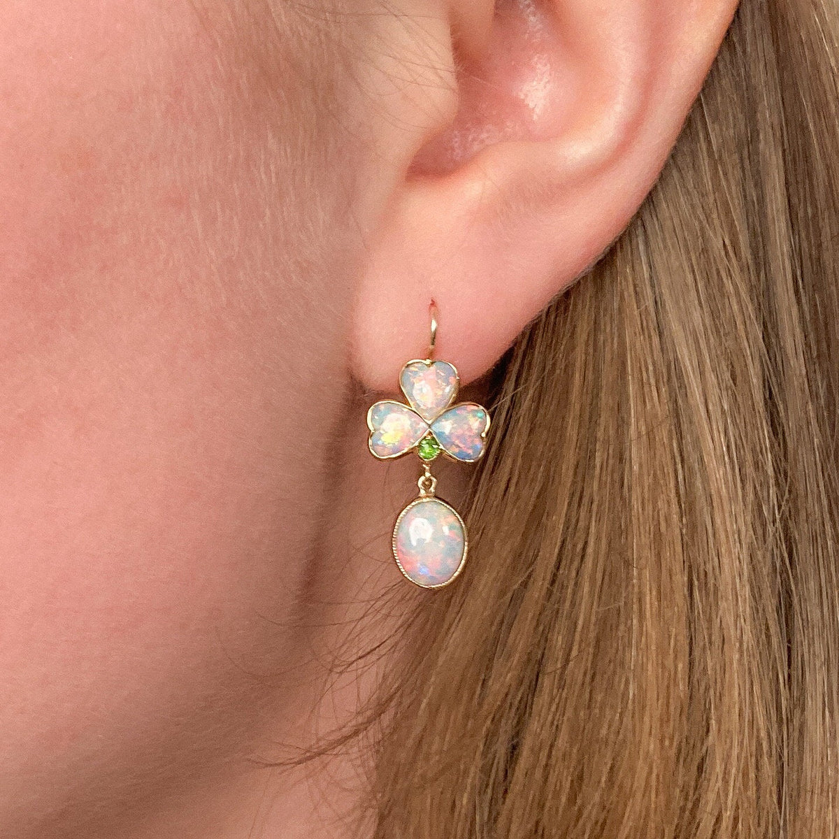 Antique Opal and Demantoid Garnet Conversion Earrings - Trademark Antiques