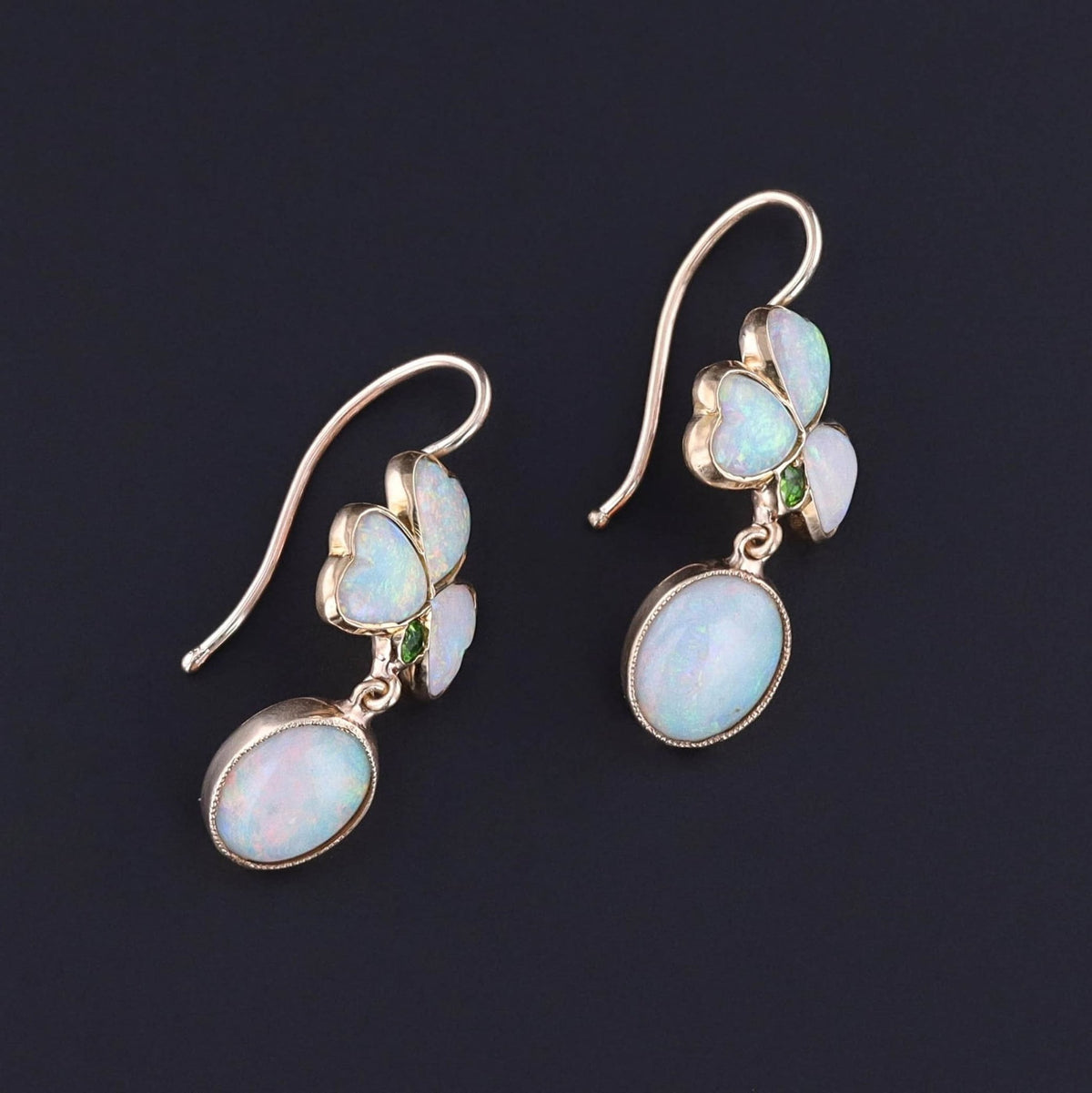Antique Opal and Demantoid Garnet Conversion Earrings - Trademark Antiques