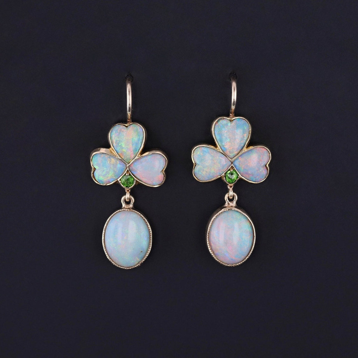 Antique Opal and Demantoid Garnet Conversion Earrings - Trademark Antiques