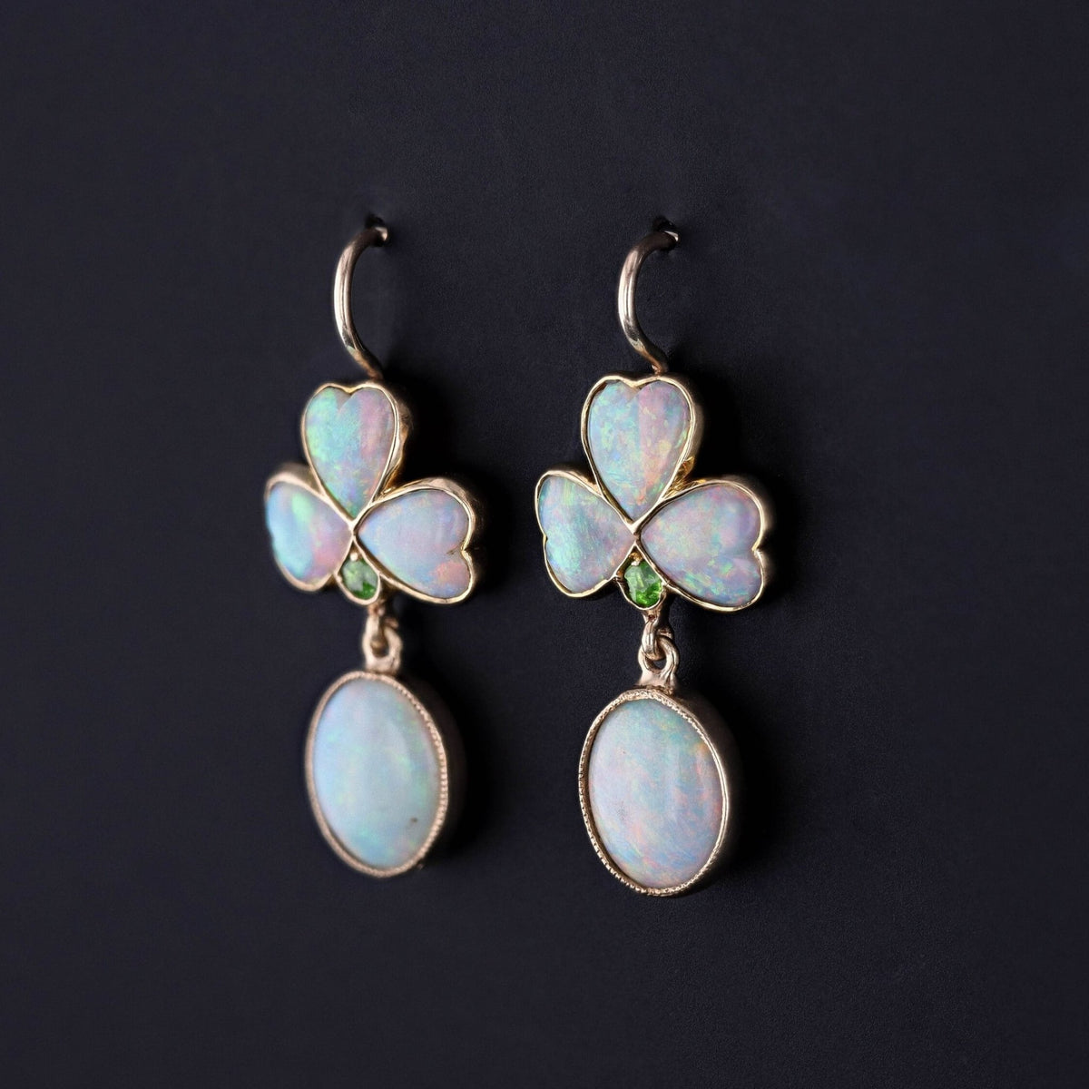 Antique Opal and Demantoid Garnet Conversion Earrings - Trademark Antiques