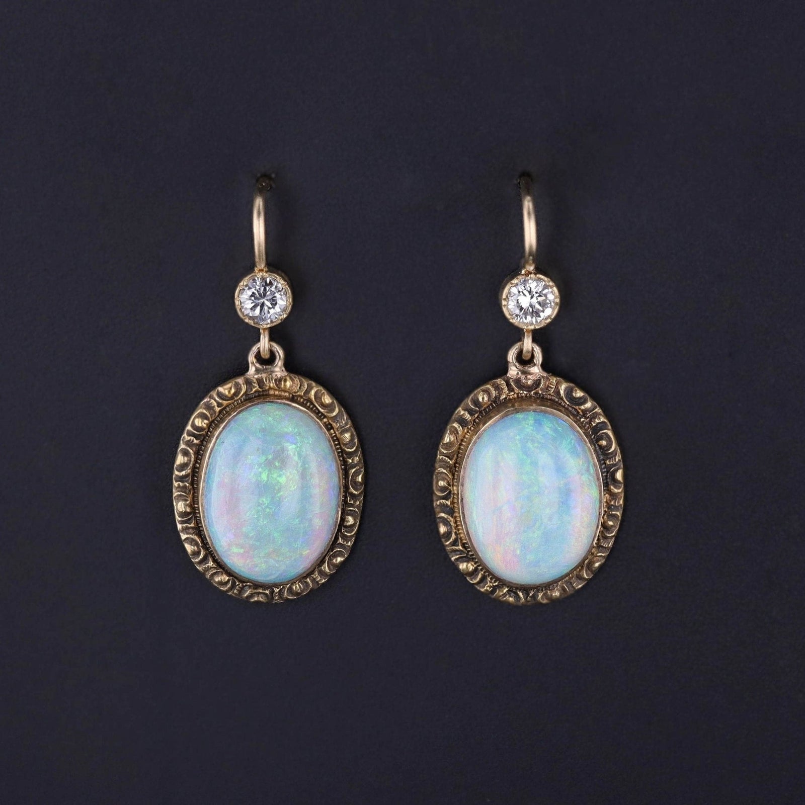 Antique Opal and Diamond Conversion Earrings of 14k Gold - Trademark Antiques
