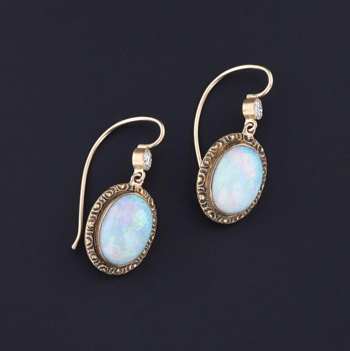 Antique Opal and Diamond Conversion Earrings of 14k Gold - Trademark Antiques