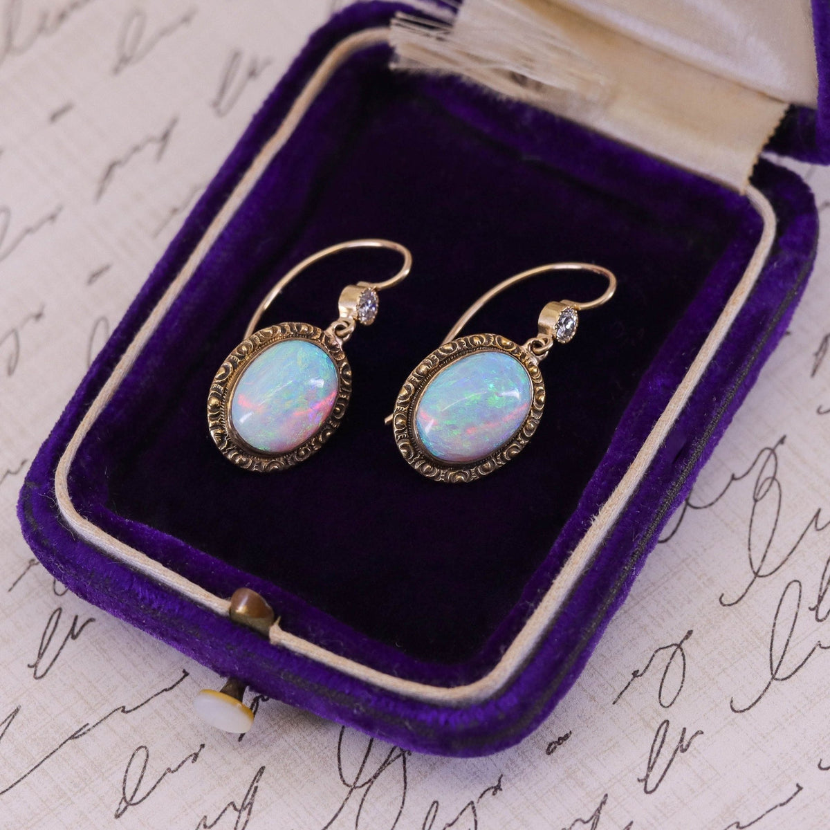 Antique Opal and Diamond Conversion Earrings of 14k Gold - Trademark Antiques