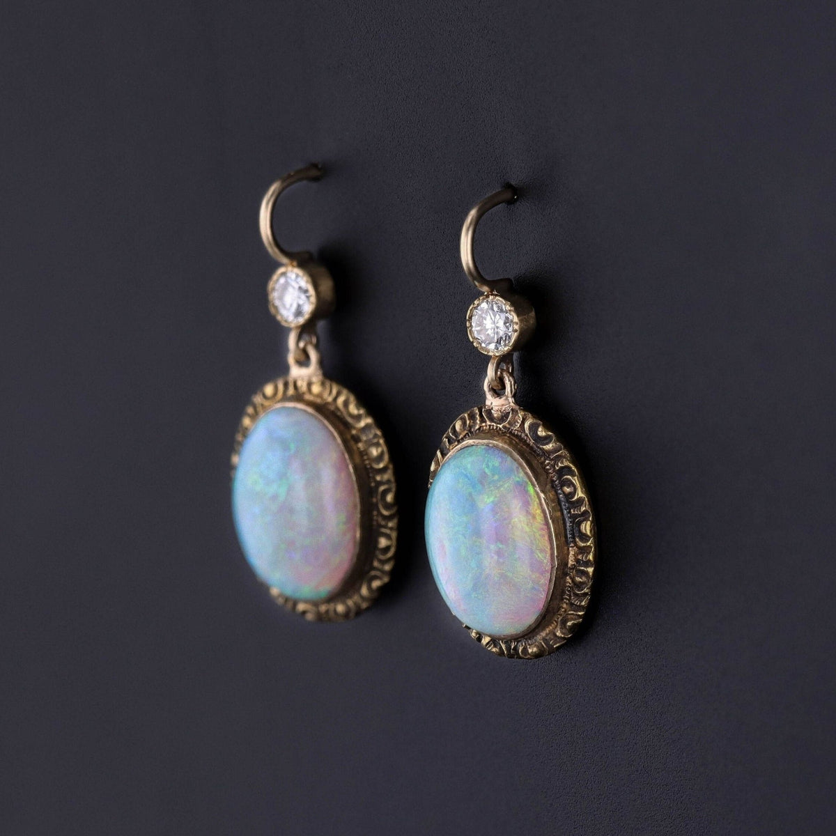 Antique Opal and Diamond Conversion Earrings of 14k Gold - Trademark Antiques