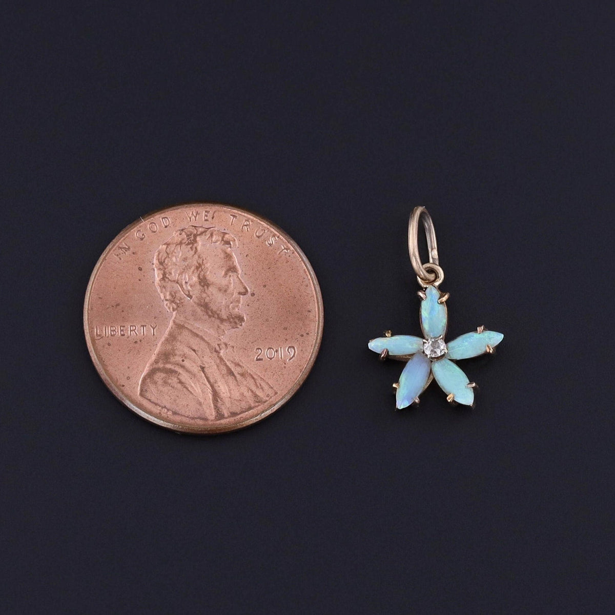 Antique Opal and Diamond Flower Charm of 14k Gold - Trademark Antiques