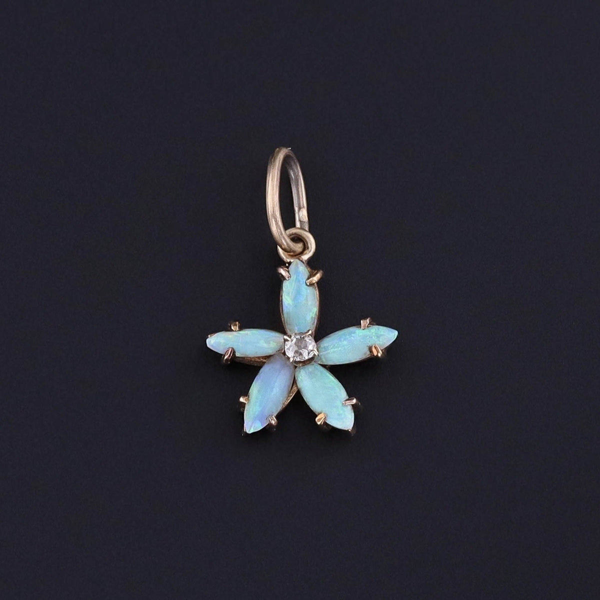 Antique Opal and Diamond Flower Charm of 14k Gold - Trademark Antiques