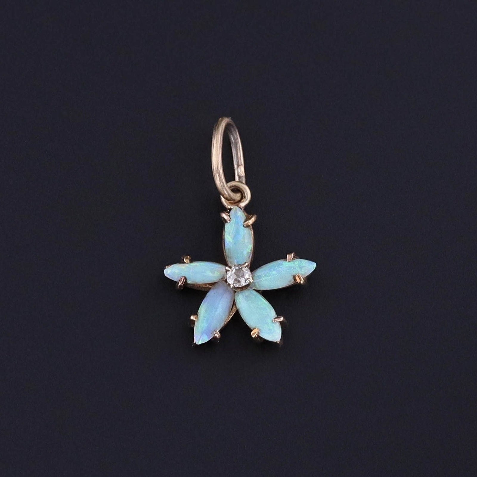 Antique Opal and Diamond Flower Charm of 14k Gold - Trademark Antiques