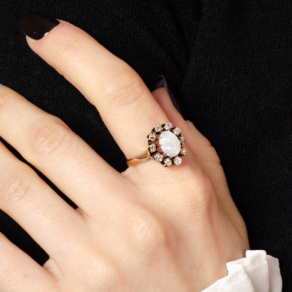 Antique Opal and Diamond Halo Ring of 14k Gold - Trademark Antiques