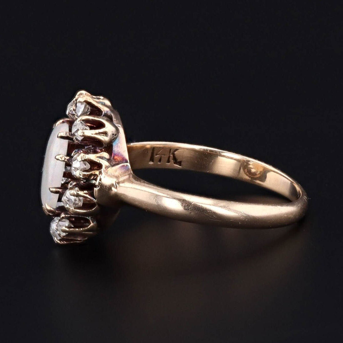 Antique Opal and Diamond Halo Ring of 14k Gold - Trademark Antiques