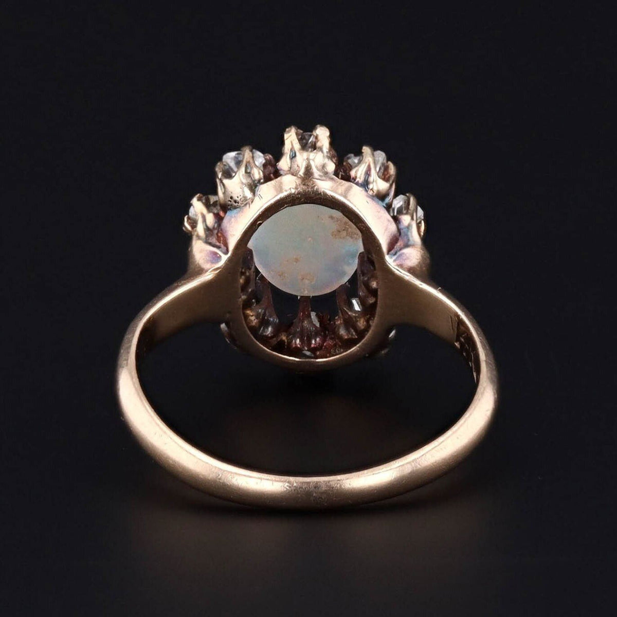 Antique Opal and Diamond Halo Ring of 14k Gold - Trademark Antiques